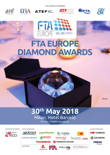 FTA Europe Diamond Awards 2018 – Twinlock by Tesa and KBA-Flexotecnica as Gold Sponsors and Tresu Group as Silver Sponsor!